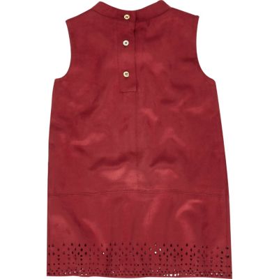 Mini girls red faux suede dress
